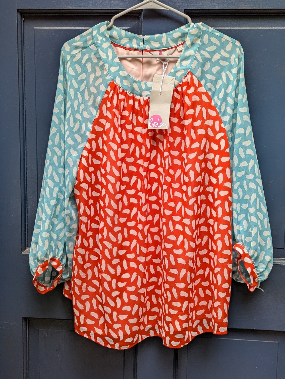 New Boden Boho Top Mixed Graphic Print Women's Sz 14